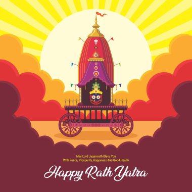 Lord Jagannath, Balabhadra ve Subhadra için Ratha Yatra Festivali kutlaması. Lord Jagannath Puri Odisha Tanrı Rathyatra Festivali. Rath Yatra kutlama geçmişi. Vektör illüstrasyonu.