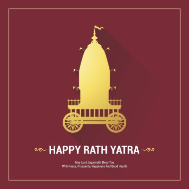 Rath Yatra festivali. Lord Jagannath, Balabhadra ve Subhadra için mutlu Rath Yatra bayramı kutlamaları. Odisha ve Gujarat 'ta her yıl düzenlenen Rathayatra festivali. Vektör illüstrasyonu. 
