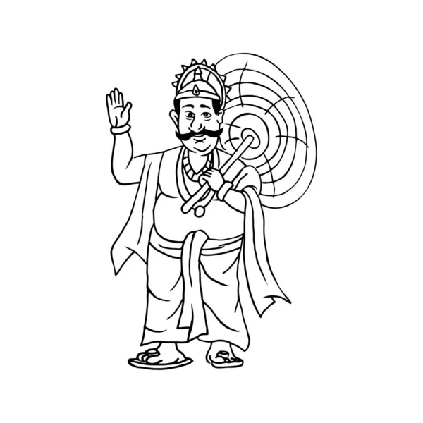 Kerala Onam Festival Mahabali Also Kown Maveli Outline Sketch — Stock Vector