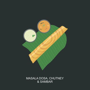 Güney Hint yemeği Dosa, Sambar ve Muz Yaprağında Chutney
