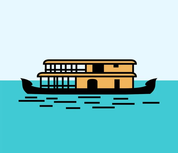 Kerala Casa Barco Diseño Vectores Color Remanso — Vector de stock