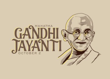 Gandhi Jayanti Metni Eski Kağıt arkaplanlı Mahatma Gandhi çizgi çizim vektörü
