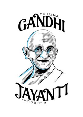Gandhi Jayanti Metin Beyaz Arkaplan ile Mahatma Gandhi çizgi çizim vektörü