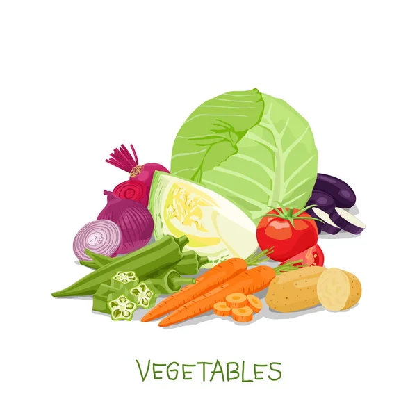 Vector Collection Vegetables Tomato Okra Cabbage Carrot Others — Stock Vector