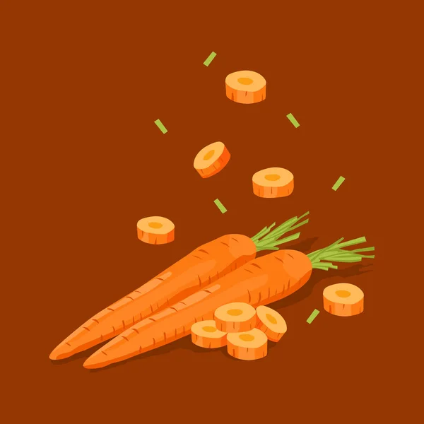 Νωπά Λαχανικά Carrot Πτώση Διάνυσμα Καφέ Φόντο — Διανυσματικό Αρχείο