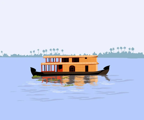 Kerala Sur India Casa Barco Vector Backwater — Vector de stock