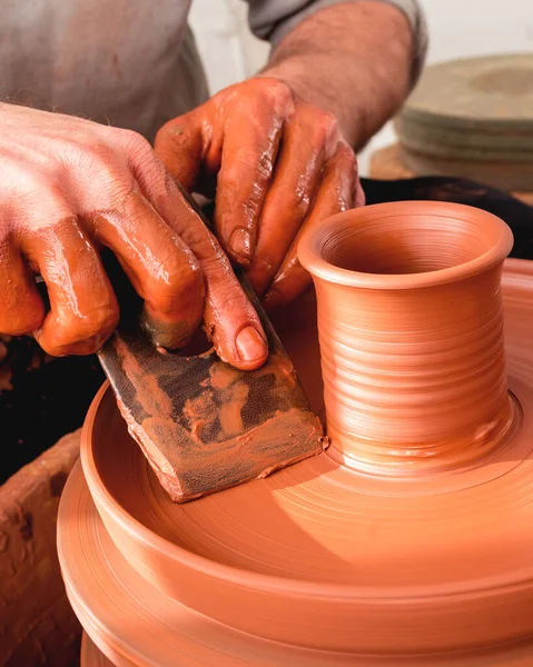 Professional Potter Making Bowl Pottery Workshop Studio — Stock Photo, Image