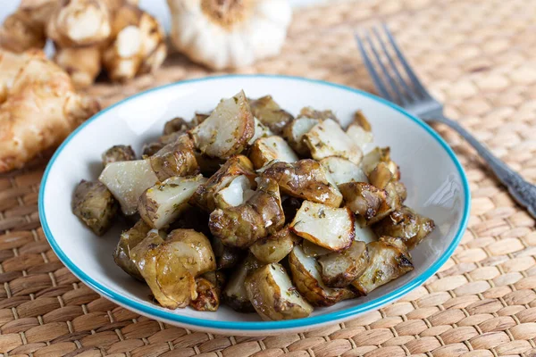 Homemade Roasted Jerusalem Artichoke Garlic — Stock Photo, Image