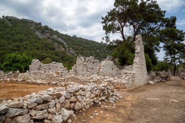 Türkiye 'nin Antalya ilinin Cirali köyündeki antik Olimpos kentinin kalıntıları