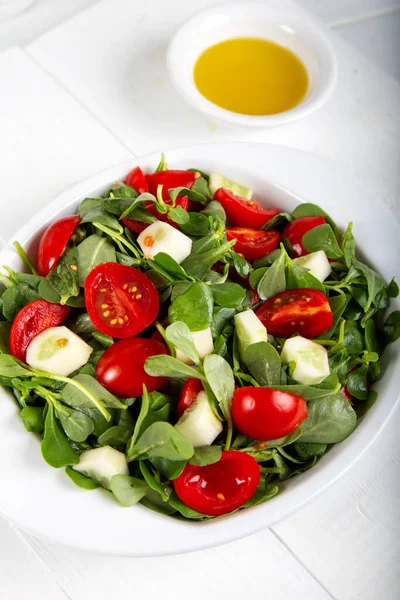 Salada Purslane Com Tomate Pepino Queijo — Fotografia de Stock