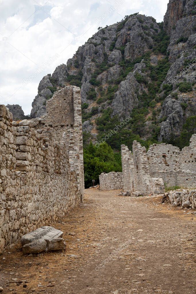Ruins of the ancient city of Olympos in Cirali village in Antalya, Turkey