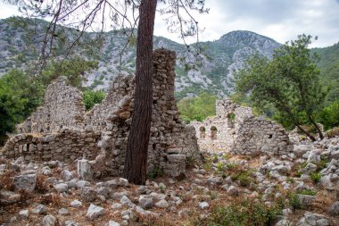 Türkiye 'nin Antalya ilinin Cirali köyündeki antik Olimpos kentinin kalıntıları
