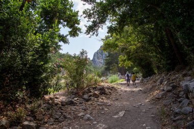 Antalya / Türkiye - 06 / 09 / 2019: Türkiye 'nin Antalya kentindeki Cirali köyündeki antik Olimpos kentinin kalıntıları. Yerel ve yabancı turistler antik kenti ziyaret etmek ve yüzmek için geliyorlar.