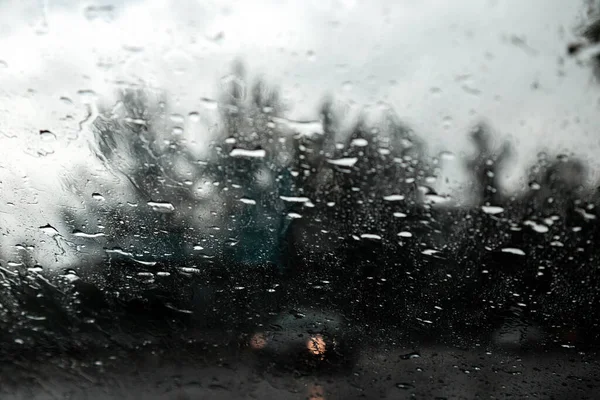 Autoscheibe Mit Regentropfen Fahren Regen Witterungshintergrund Regengläser — Stockfoto