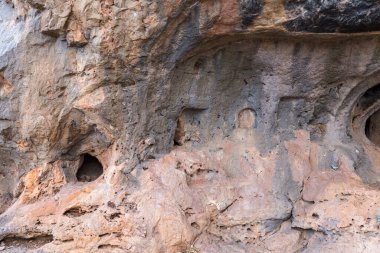 Karain Mağarası, Antalya, Türkiye. Paleolitik arkeolojik alan. Türkiye 'nin Akdeniz bölgesi.