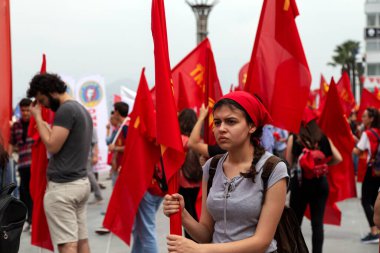 İzmir / Türkiye - 05 / 01 / 2018: İzmir, Türkiye 'den İşçi Bayramı Toplantısı.