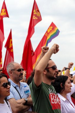İzmir / Türkiye - 05 / 01 / 2018: İzmir, Türkiye 'den İşçi Bayramı Toplantısı. 