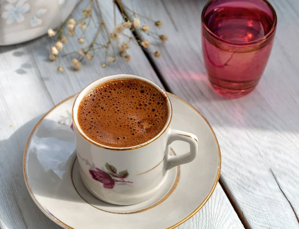 Cup Turkish Coffee Water — Stock Photo, Image