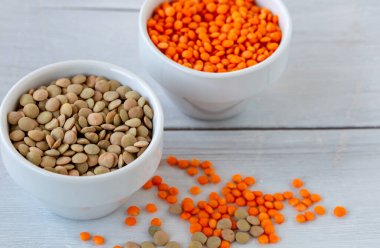 Bir kase yeşil ve kırmızı mercimek.