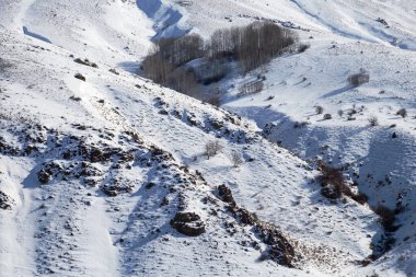 Tren penceresinden karlı manzara, arka plan