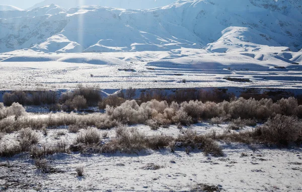 Snowy landscape from the train window, background