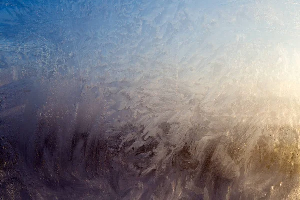 Blaues Gefrorenes Fenster Winterhintergrund — Stockfoto