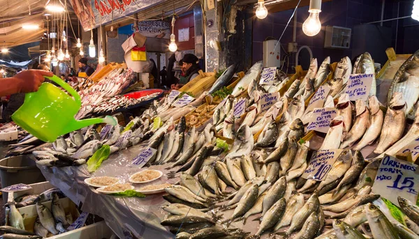 Vismarkten Historische Havra Straat Kemeralti Izmir Turkije Foto Gemaakt Maart — Stockfoto
