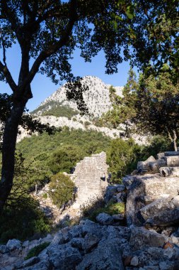 Antalya 'nın Taurus Dağları' ndaki Termessos veya Thermessos 'taki antik harabelerden görüntü. Termessos Antik Şehir. 