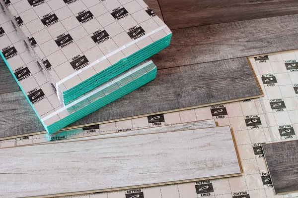 Laying Floating Floor Including Sound Insulation Green — Stock Photo, Image