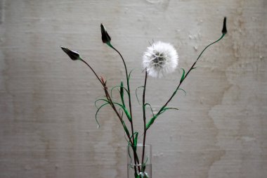 grunge bej arka planda kremsi kabarık bir vazo, içinde düzenleme