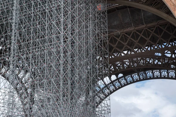 Макро Эйфелева Башня Эйфелева Башня Достопримечательность Парижа Время Ремонта Вид — стоковое фото