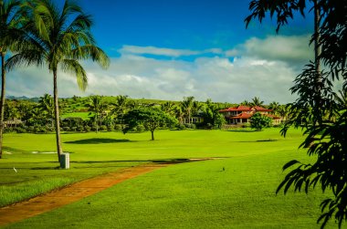 Hawaii Adaları 'ndaki Kauai adasında golf sahası..