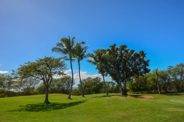 Hawaii, Maui adasında Haleakala Dağı manzaralı güzel ve manzaralı bir golf sahası.