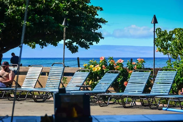 Kahana Beach in Maui, Hawaiian Islands, with view of islands of Molokai and Lanai.