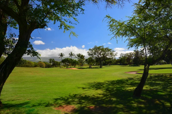 Piękne Malownicze Pole Golfowe Wyspie Maui Wyspy Hawajskie Widokiem Górę — Zdjęcie stockowe