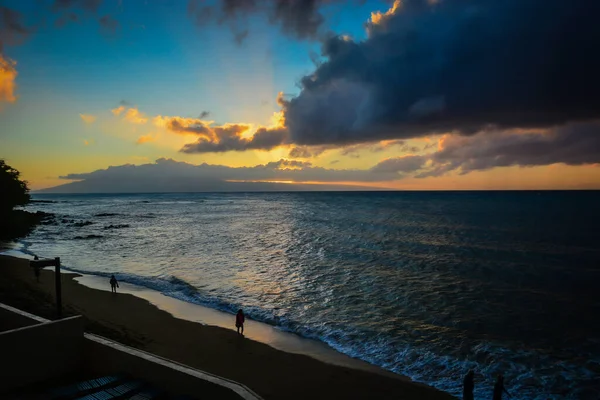 Impresionante Puesta Sol Kahana Playa Maui Islas Hawaianas Espectacular Colores — Foto de Stock