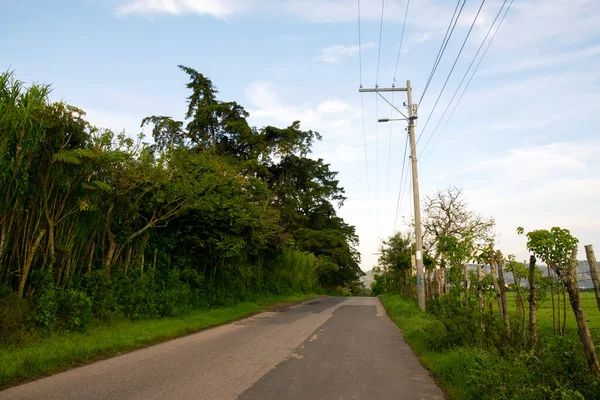 Jalan Pedesaan Amerika Tengah Tiang Lampu Listrik Kabel Tegangan Tinggi — Stok Foto