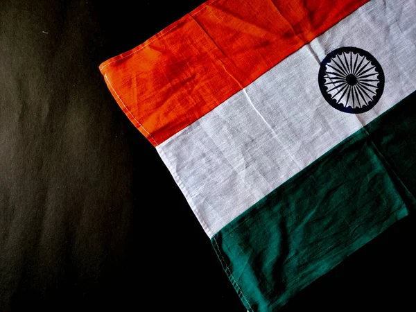 Индийский Флаг Выделен Черном Фоне Днем Независимости Индия Копирование Пространства — стоковое фото