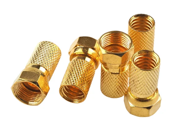 Gold Plated Type Connectors Satellite Installations Isolated White — Stock Photo, Image