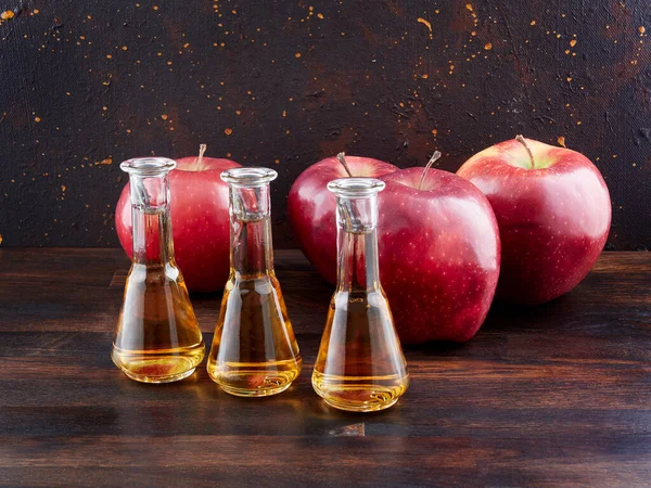 Aged Apple Brandy Calvados Red Apples Dark Wooden Board Dark — Stock Photo, Image
