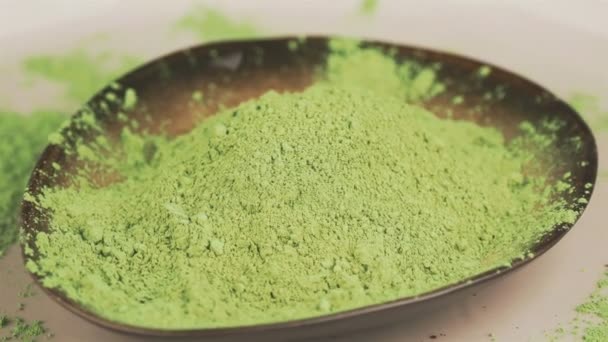 Chá Matcha Verde Foco Seletivo Rotação Sentido Horário — Vídeo de Stock