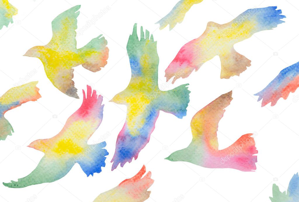 Illustration of beautiful and colorful birds flying