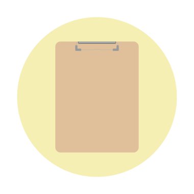 Beyaz arkaplanda izole edilmiş mavi sarı dairedeki boş tahta kahverengi pano simgesi. düz tasarım vektör çizimi