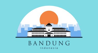 Gedung Sate Düz Stil Vektör İlülasyonu Bandung Simgesi, Batı Java, Endonezya