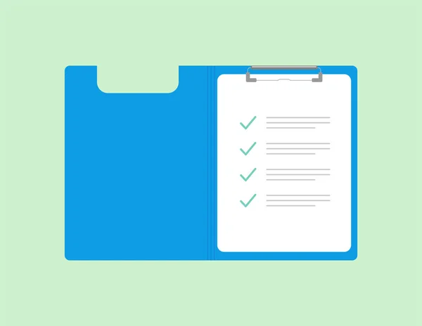Blue Clipboard Icon Checklist Document Paper Flat Design Vector Illustration — Stock Vector