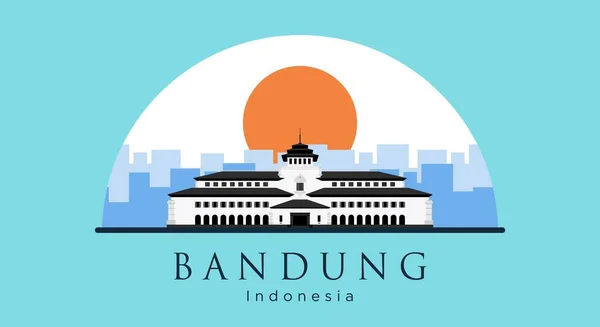 Gedung Sate Flat Style Vector Illustration Icono Bandung Java Occidental — Archivo Imágenes Vectoriales