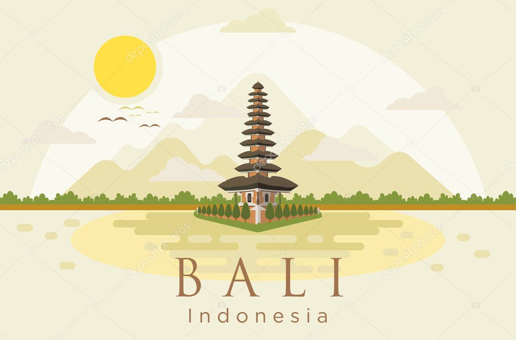 Balinese Ulun Danu Bratan Temple in flat style vector illustration