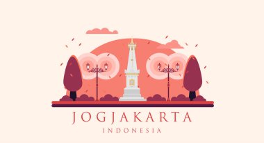 Beyaz Paal / Tugu Pal Putih / Tugu Jogja, Yogyakarta şehrinin düz tasarımının simgesi, vektör logosu resimleme. 