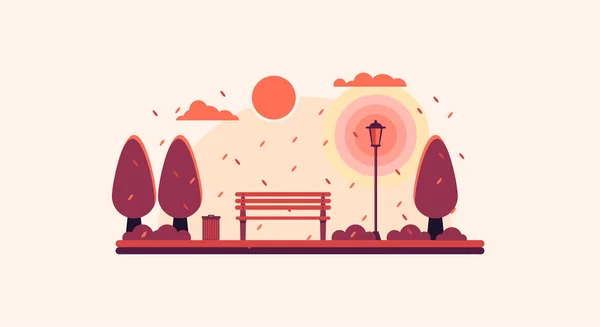 오후에 실루엣 공원에서 Vector Background Lamp Bench — 스톡 벡터