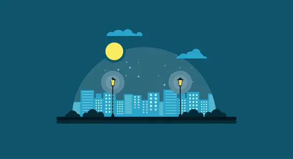 Éjszakai Kilátás Park Town Silhouette Üres Vektor Háttér Lámpa Pad — Stock Vector